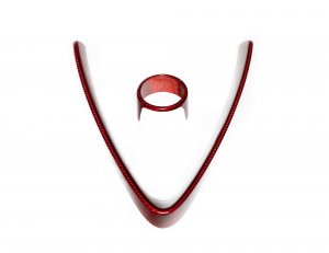 Alfa Romeo Stelvio Front V Shield Grill Frame + Emblem Frame Kit - Carbon Fiber - Red Candy